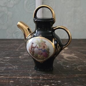 Giffard Black & Gold Mini Decanter Porcelain Vintage Decor